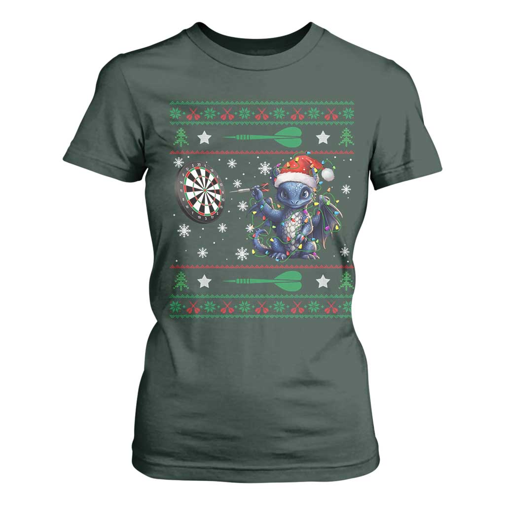 Funny Dragon Throwing Dart T Shirt For Women Ugly Christmas Dart Player Gift TS12 Dark Forest Green Print Your Wear