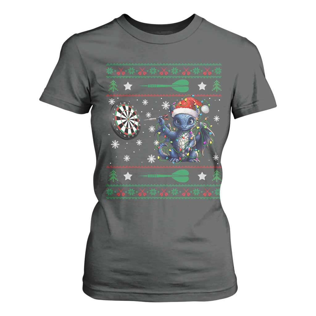 Funny Dragon Throwing Dart T Shirt For Women Ugly Christmas Dart Player Gift TS12 Dark Heather Print Your Wear