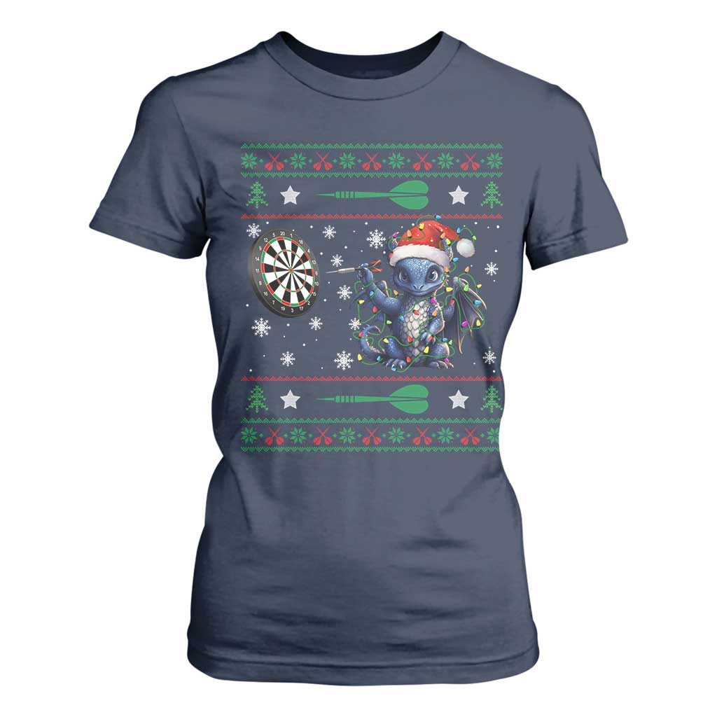 Funny Dragon Throwing Dart T Shirt For Women Ugly Christmas Dart Player Gift TS12 Navy Print Your Wear