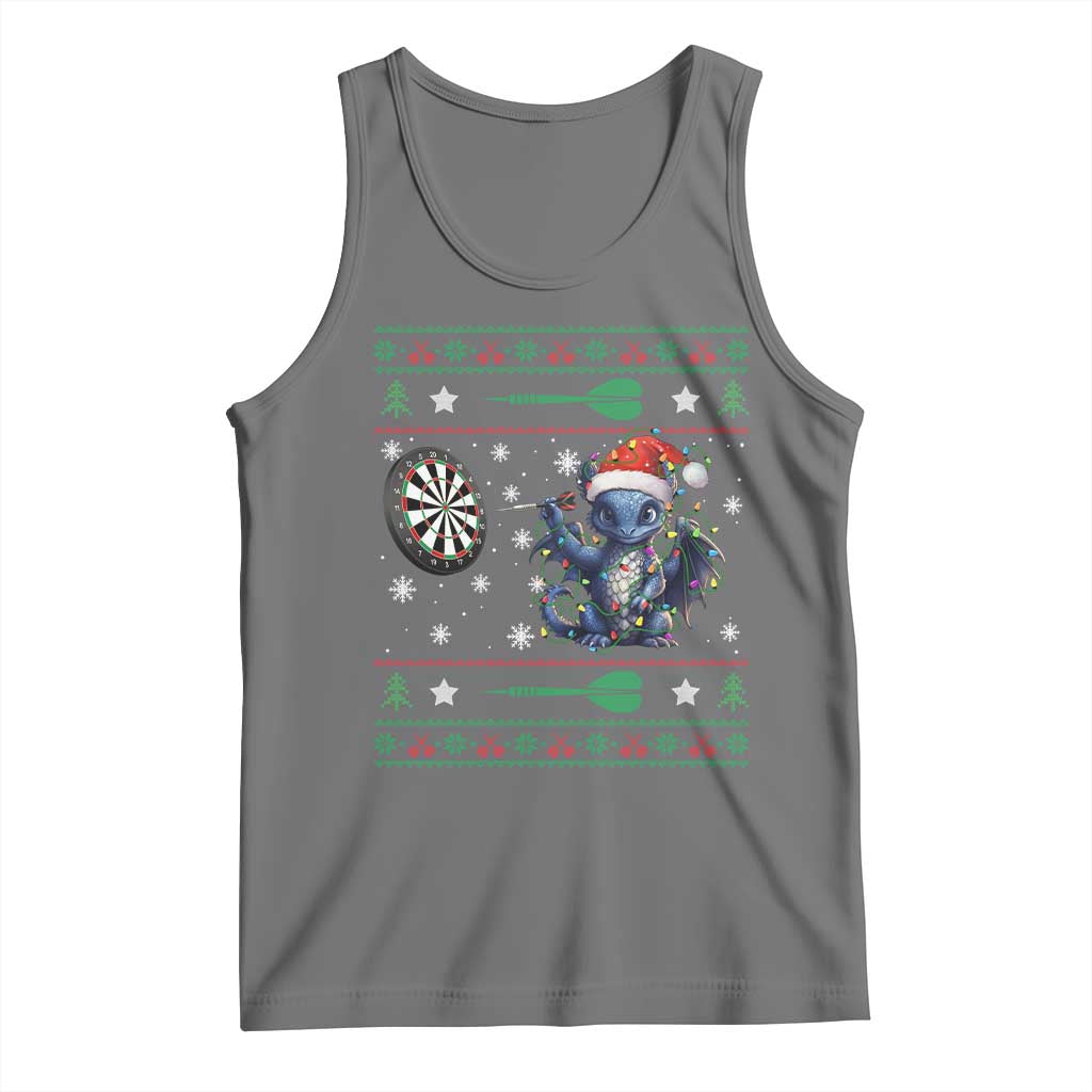 Funny Dragon Throwing Dart Tank Top Ugly Christmas Dart Player Gift TS12 Black Heather Print Your Wear