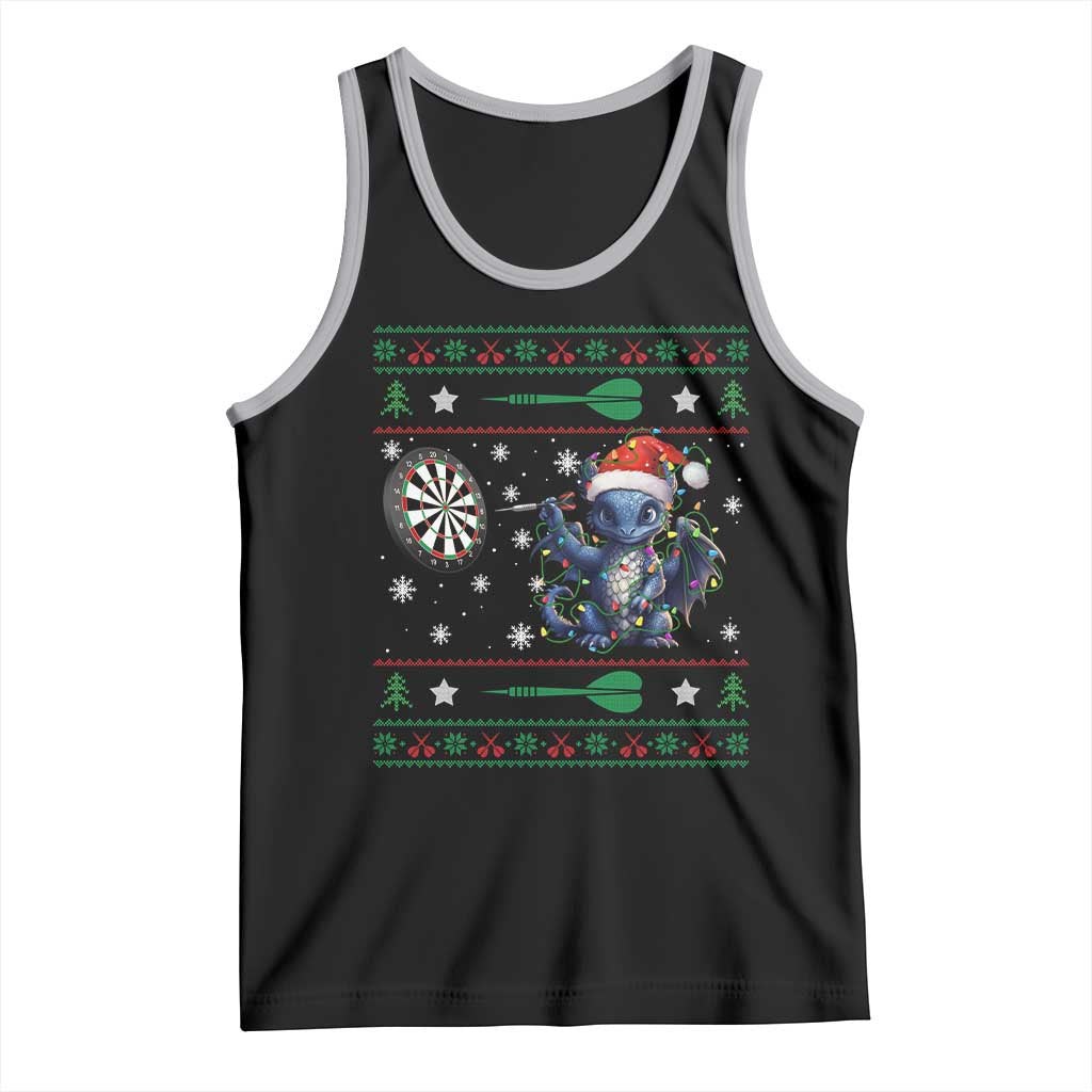 Funny Dragon Throwing Dart Tank Top Ugly Christmas Dart Player Gift TS12 Black Athletic Heather Print Your Wear