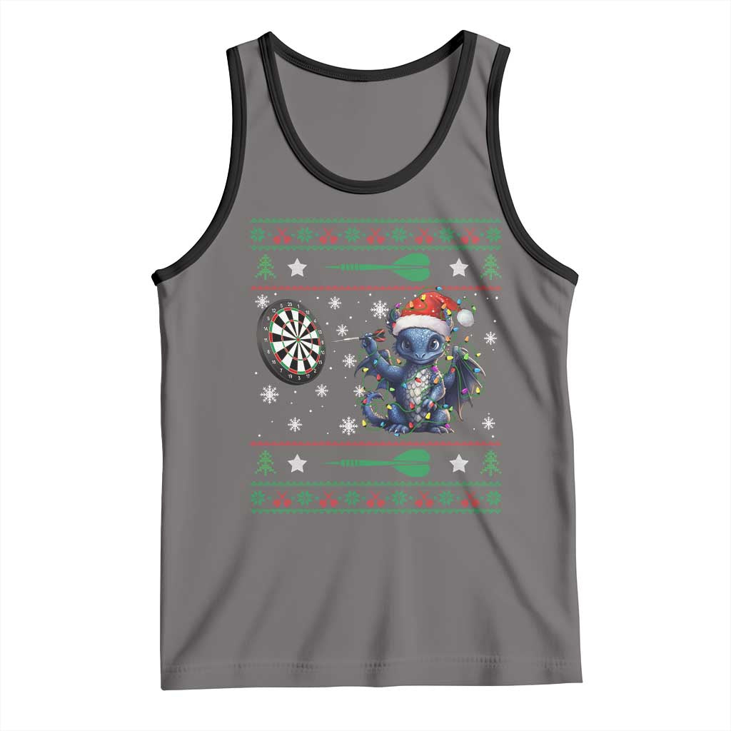 Funny Dragon Throwing Dart Tank Top Ugly Christmas Dart Player Gift TS12 Deep Heather Black Print Your Wear