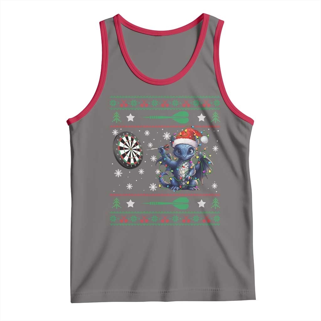 Funny Dragon Throwing Dart Tank Top Ugly Christmas Dart Player Gift TS12 Deep Heather Red Print Your Wear