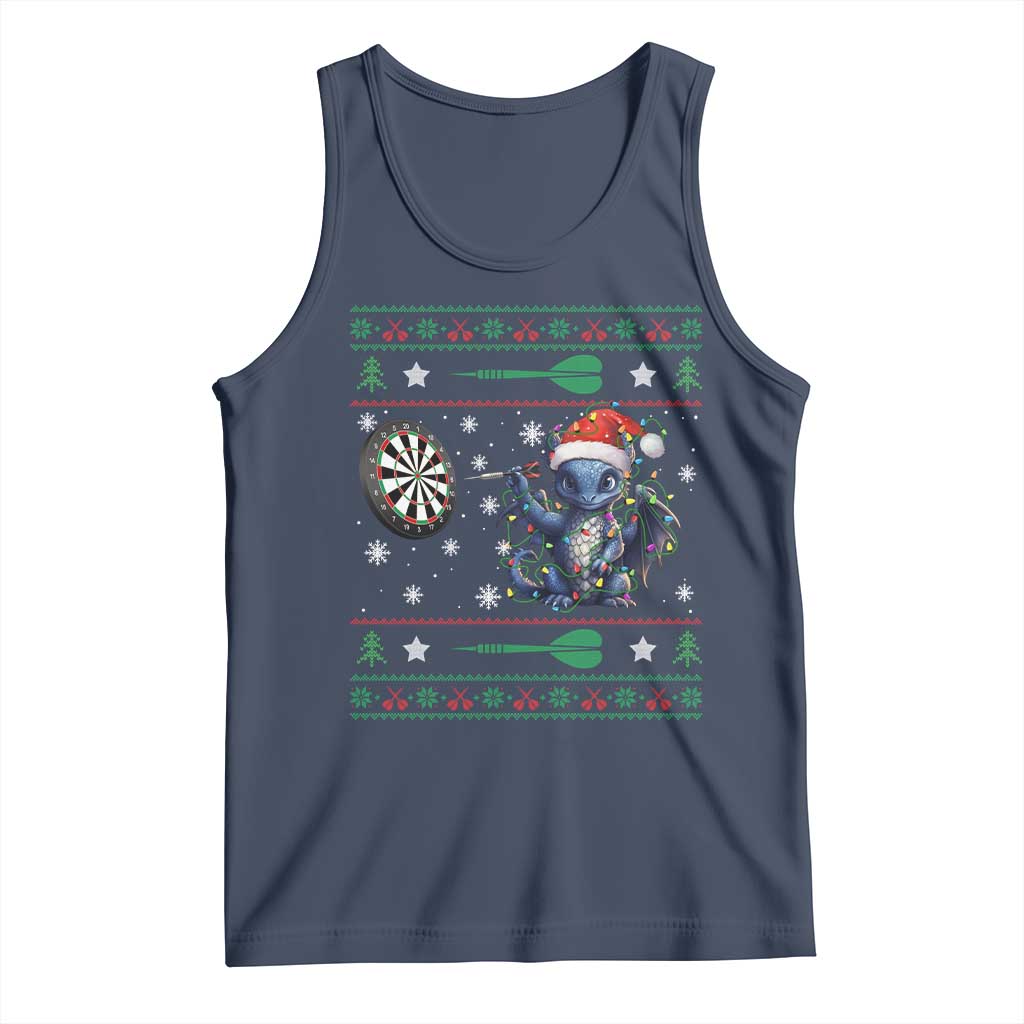 Funny Dragon Throwing Dart Tank Top Ugly Christmas Dart Player Gift TS12 Navy Print Your Wear