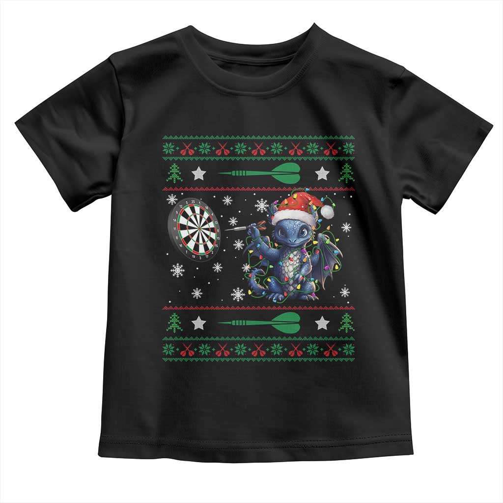 Funny Dragon Throwing Dart Toddler T Shirt Ugly Christmas Dart Player Gift TS12 Black Print Your Wear