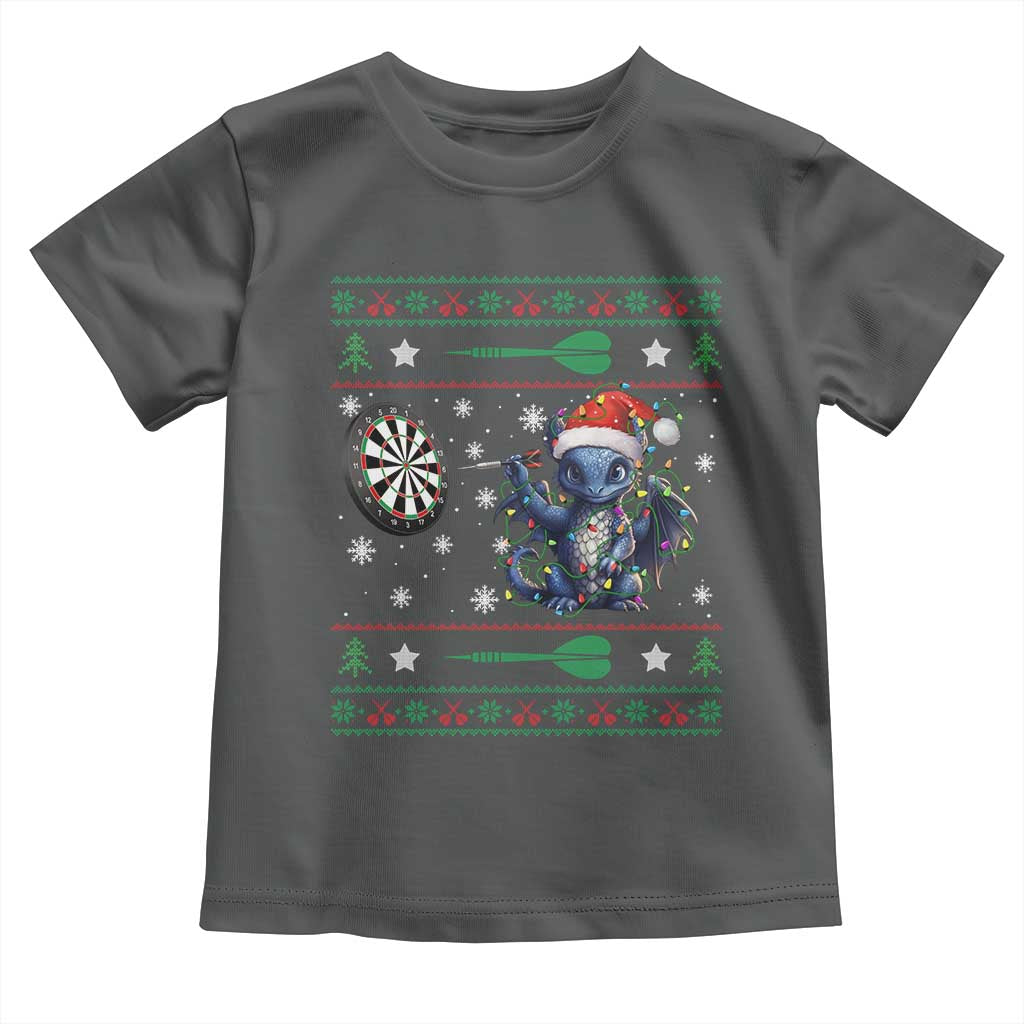 Funny Dragon Throwing Dart Toddler T Shirt Ugly Christmas Dart Player Gift TS12 Dark Heather Print Your Wear