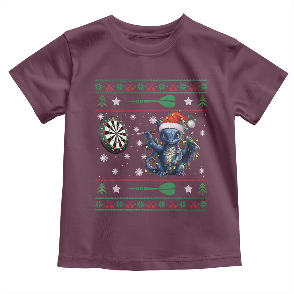 Funny Dragon Throwing Dart Toddler T Shirt Ugly Christmas Dart Player Gift TS12 Maroon Print Your Wear