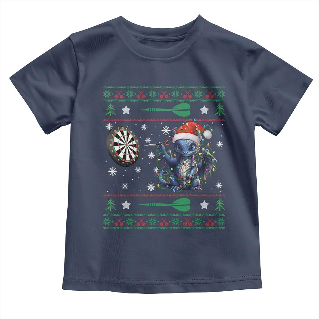Funny Dragon Throwing Dart Toddler T Shirt Ugly Christmas Dart Player Gift TS12 Navy Print Your Wear