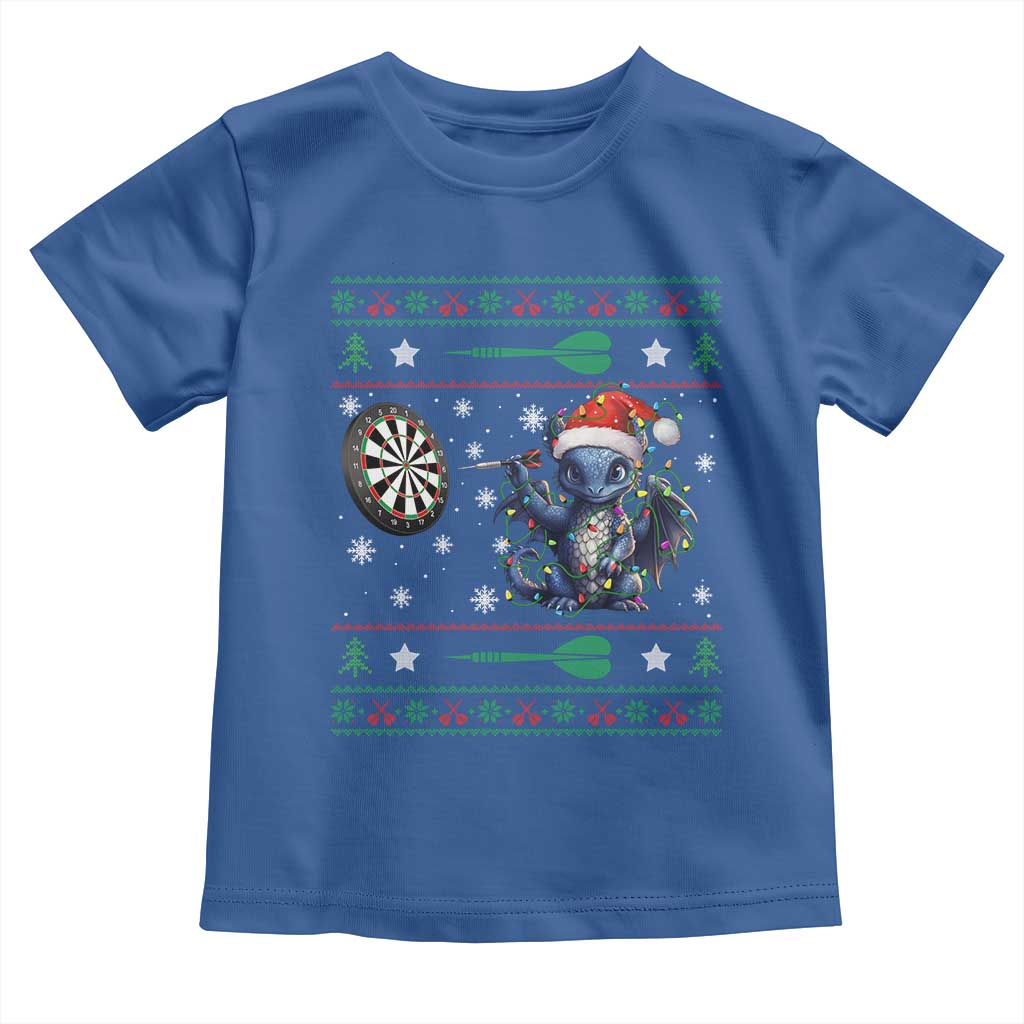 Funny Dragon Throwing Dart Toddler T Shirt Ugly Christmas Dart Player Gift TS12 Royal Blue Print Your Wear