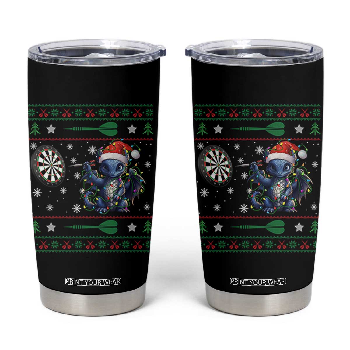 Funny Dragon Throwing Dart Tumbler Cup Ugly Christmas Dart Player Gift TS12 Black Print Your Wear
