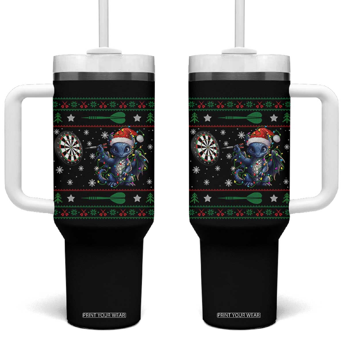 Funny Dragon Throwing Dart Tumbler With Handle Ugly Christmas Dart Player Gift TS12 One Size: 40 oz Black Print Your Wear