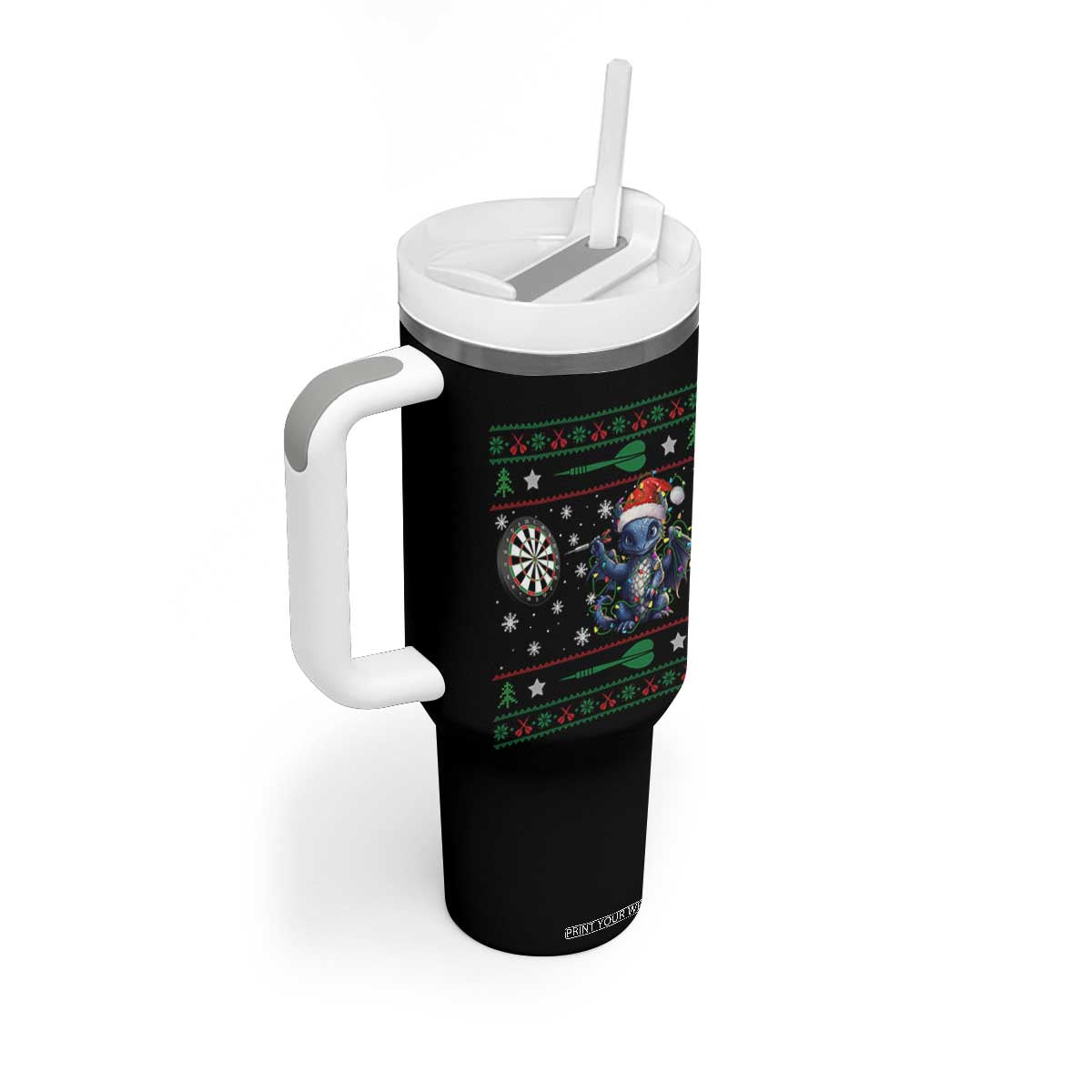 Funny Dragon Throwing Dart Tumbler With Handle Ugly Christmas Dart Player Gift TS12 Print Your Wear