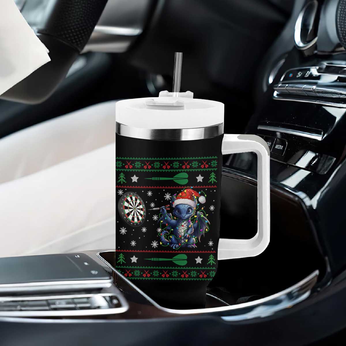 Funny Dragon Throwing Dart Tumbler With Handle Ugly Christmas Dart Player Gift TS12 Print Your Wear