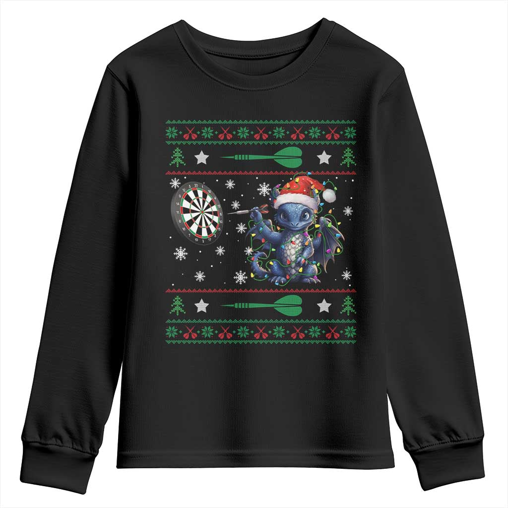 Funny Dragon Throwing Dart Youth Sweatshirt Ugly Christmas Dart Player Gift TS12 Black Print Your Wear