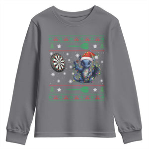 Funny Dragon Throwing Dart Youth Sweatshirt Ugly Christmas Dart Player Gift TS12 Charcoal Print Your Wear