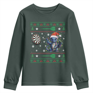 Funny Dragon Throwing Dart Youth Sweatshirt Ugly Christmas Dart Player Gift TS12 Dark Forest Green Print Your Wear