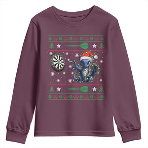 Funny Dragon Throwing Dart Youth Sweatshirt Ugly Christmas Dart Player Gift TS12 Maroon Print Your Wear
