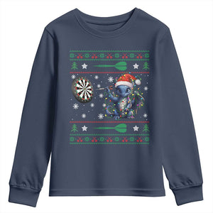 Funny Dragon Throwing Dart Youth Sweatshirt Ugly Christmas Dart Player Gift TS12 Navy Print Your Wear