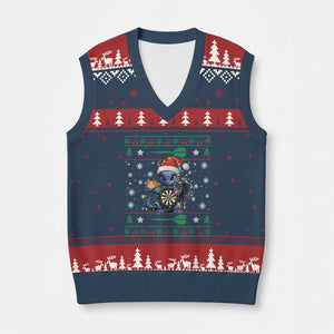 Ugly Xmas Dragon Dart Player V-Neck Knit Sweater Vest Gift For Dartist TS12 Navy Red Print Your Wear