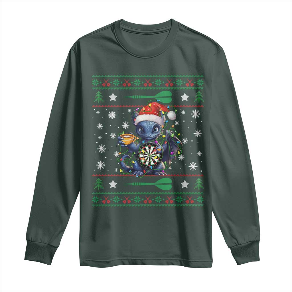 Ugly Christmas Dragon Dart Player Long Sleeve Shirt Gift For Dartist TS12 Dark Forest Green Print Your Wear