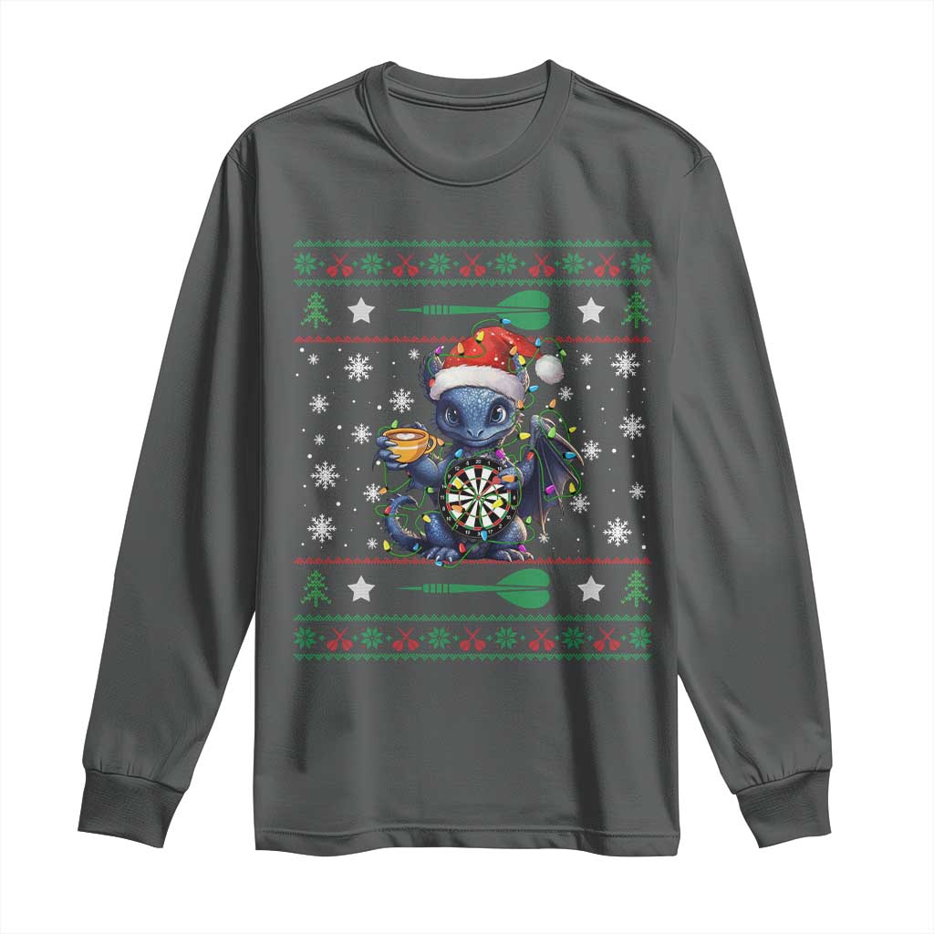 Ugly Christmas Dragon Dart Player Long Sleeve Shirt Gift For Dartist TS12 Dark Heather Print Your Wear