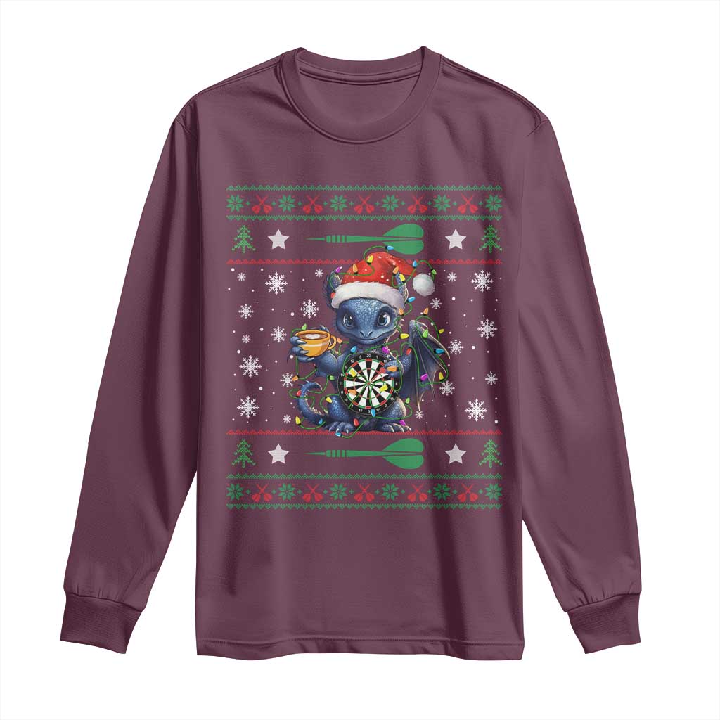 Ugly Christmas Dragon Dart Player Long Sleeve Shirt Gift For Dartist TS12 Maroon Print Your Wear