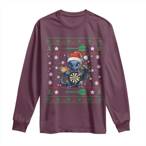 Ugly Christmas Dragon Dart Player Long Sleeve Shirt Gift For Dartist TS12 Maroon Print Your Wear