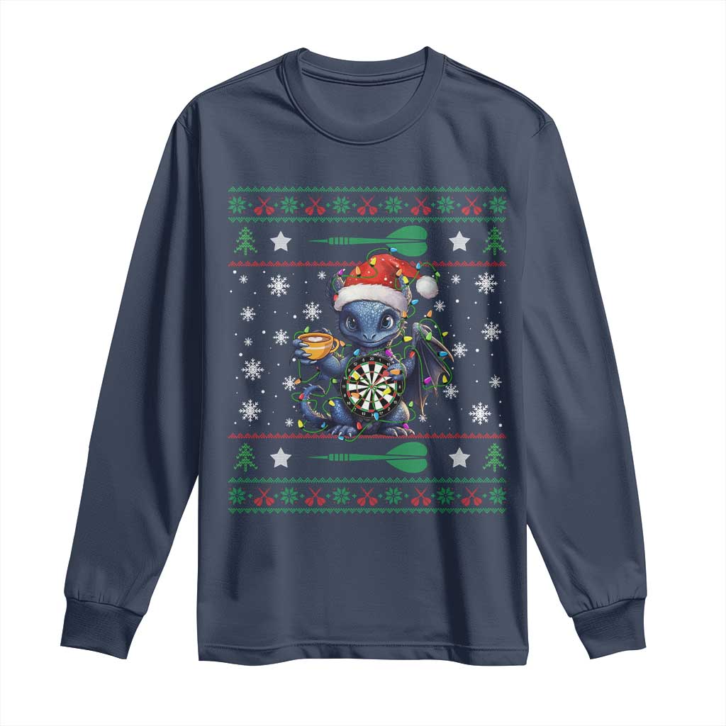 Ugly Christmas Dragon Dart Player Long Sleeve Shirt Gift For Dartist TS12 Navy Print Your Wear