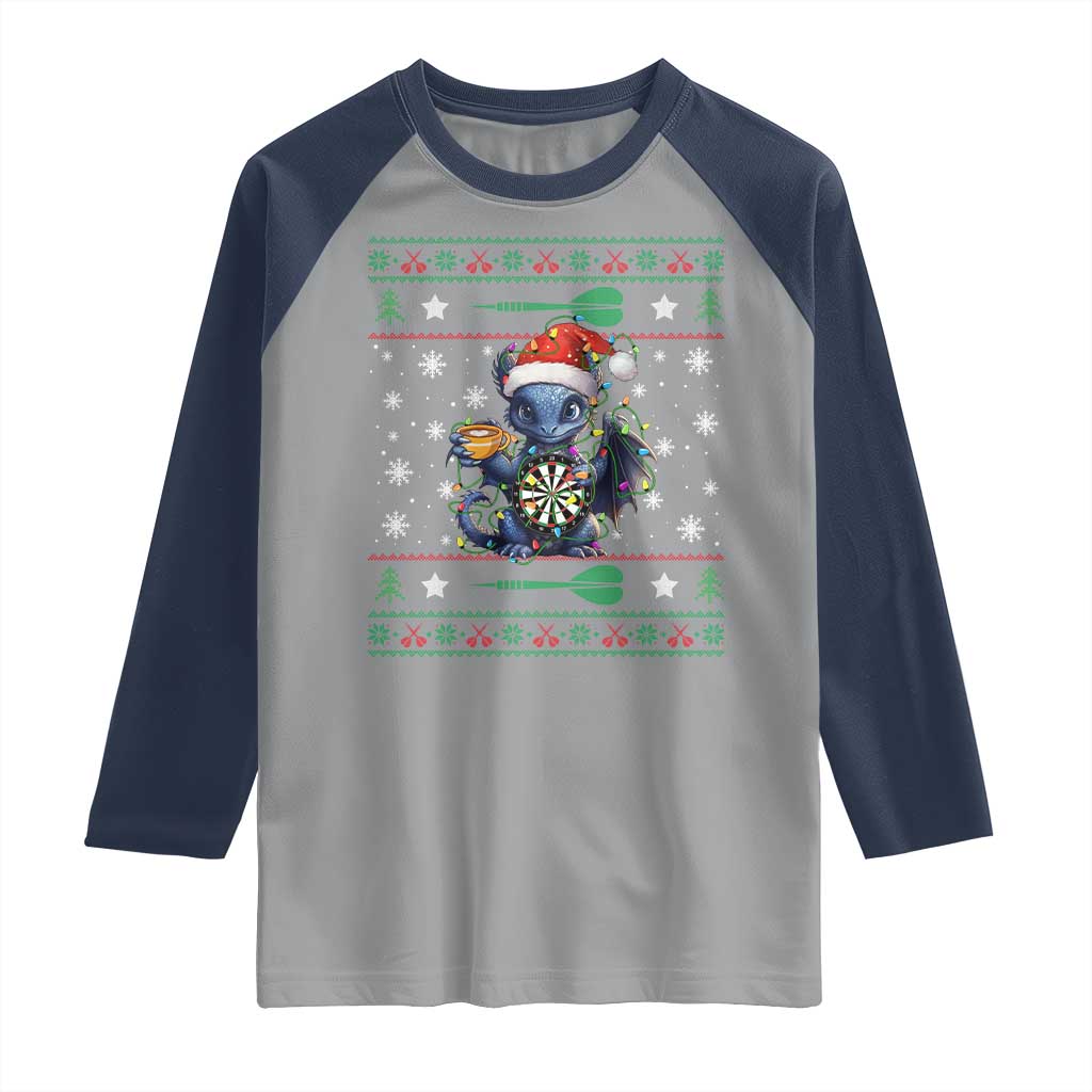 Ugly Christmas Dragon Dart Player Raglan Shirt Gift For Dartist TS12 Sport Gray Navy Print Your Wear