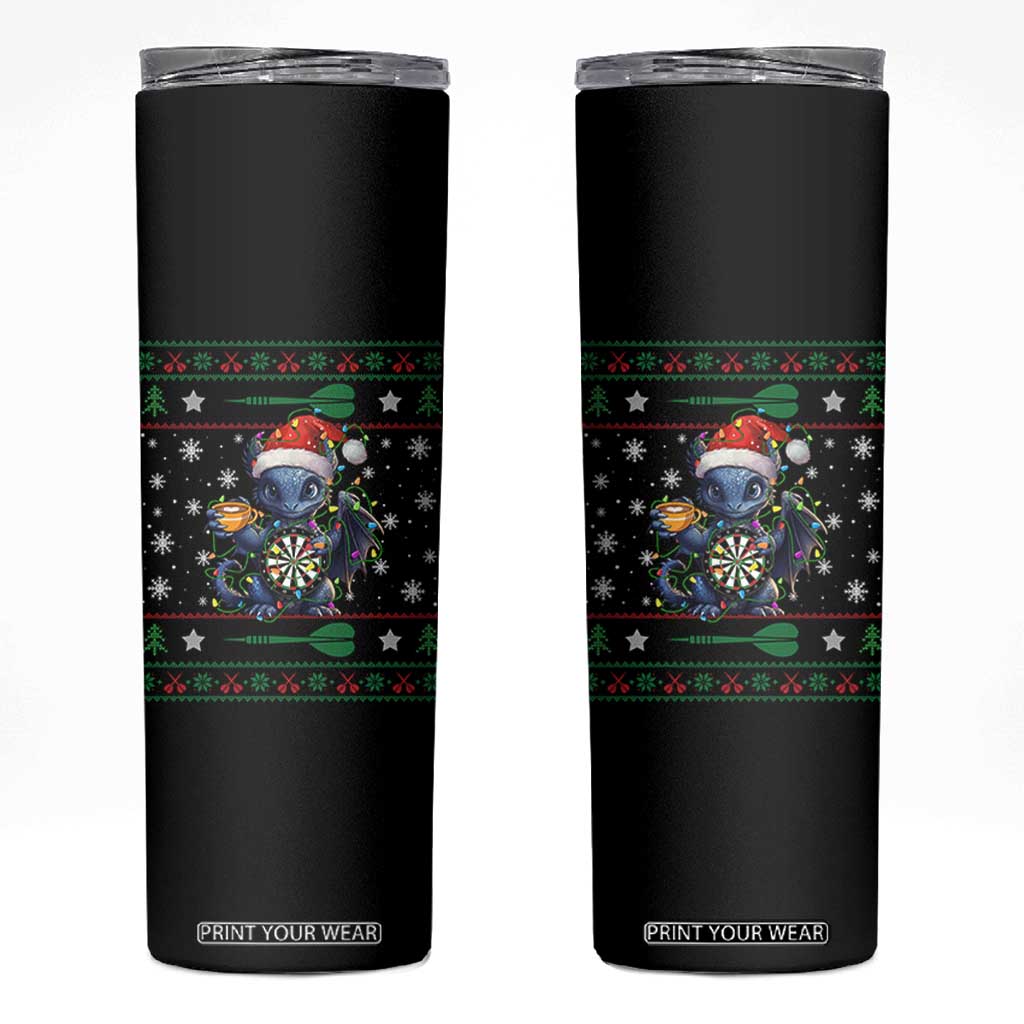 Ugly Christmas Dragon Dart Player Skinny Tumbler Gift For Dartist TS12 Black Print Your Wear