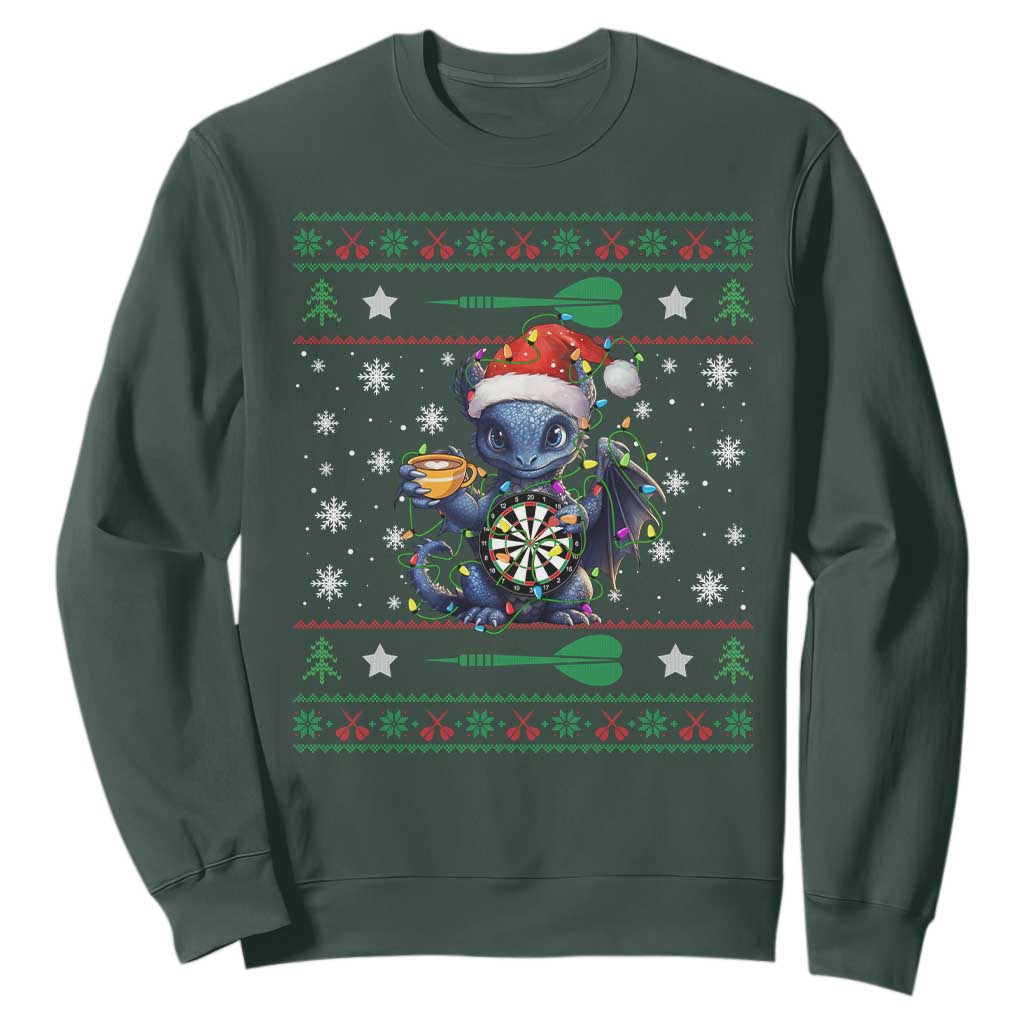 Ugly Christmas Dragon Dart Player Sweatshirt Gift For Dartist TS12 Dark Forest Green Print Your Wear