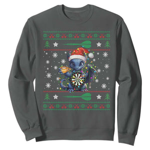 Ugly Christmas Dragon Dart Player Sweatshirt Gift For Dartist TS12 Dark Heather Print Your Wear