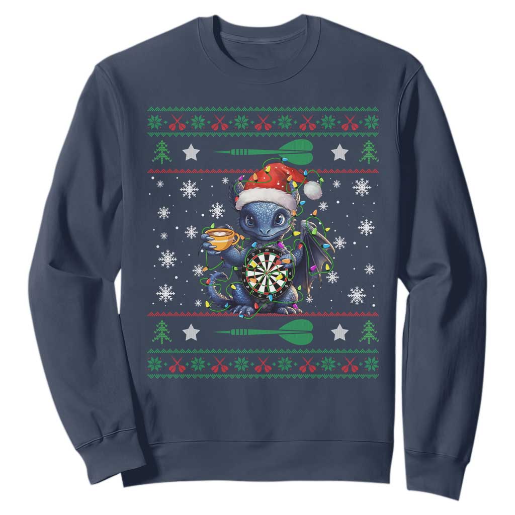Ugly Christmas Dragon Dart Player Sweatshirt Gift For Dartist TS12 Navy Print Your Wear