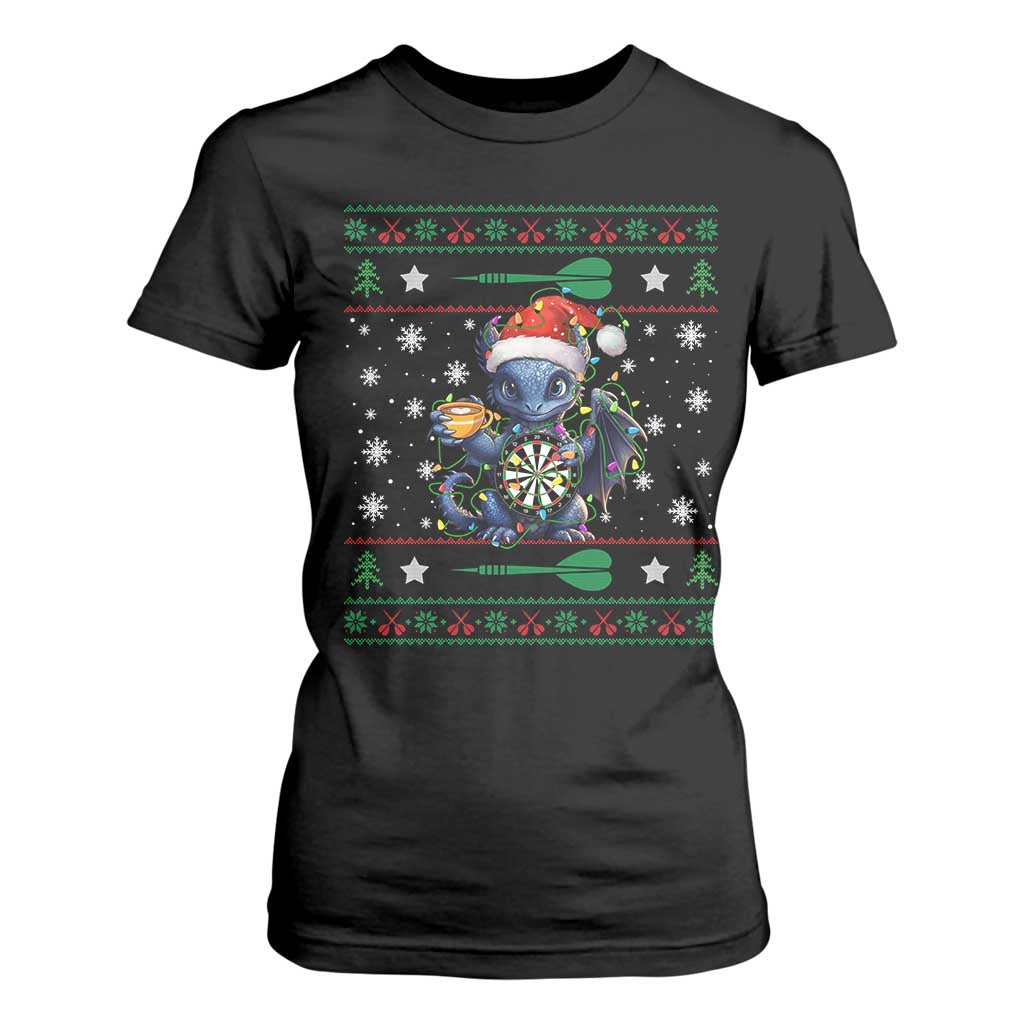 Ugly Christmas Dragon Dart Player T Shirt For Women Gift For Dartist TS12 Black Print Your Wear