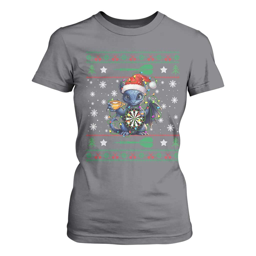 Ugly Christmas Dragon Dart Player T Shirt For Women Gift For Dartist TS12 Charcoal Print Your Wear