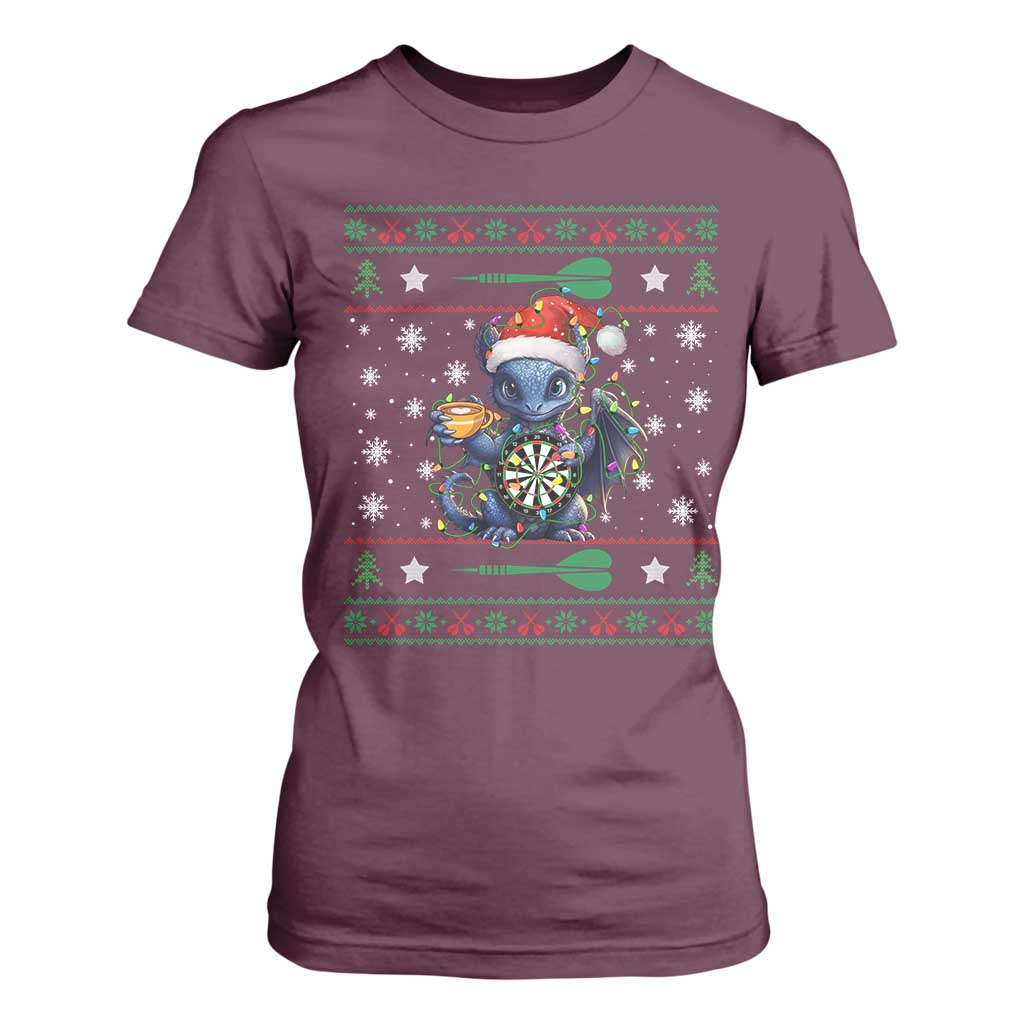 Ugly Christmas Dragon Dart Player T Shirt For Women Gift For Dartist TS12 Maroon Print Your Wear