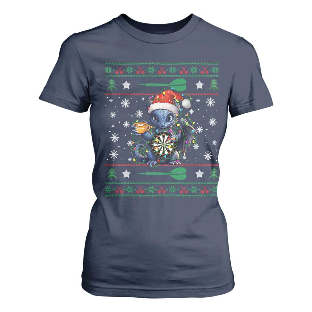 Ugly Christmas Dragon Dart Player T Shirt For Women Gift For Dartist TS12 Navy Print Your Wear