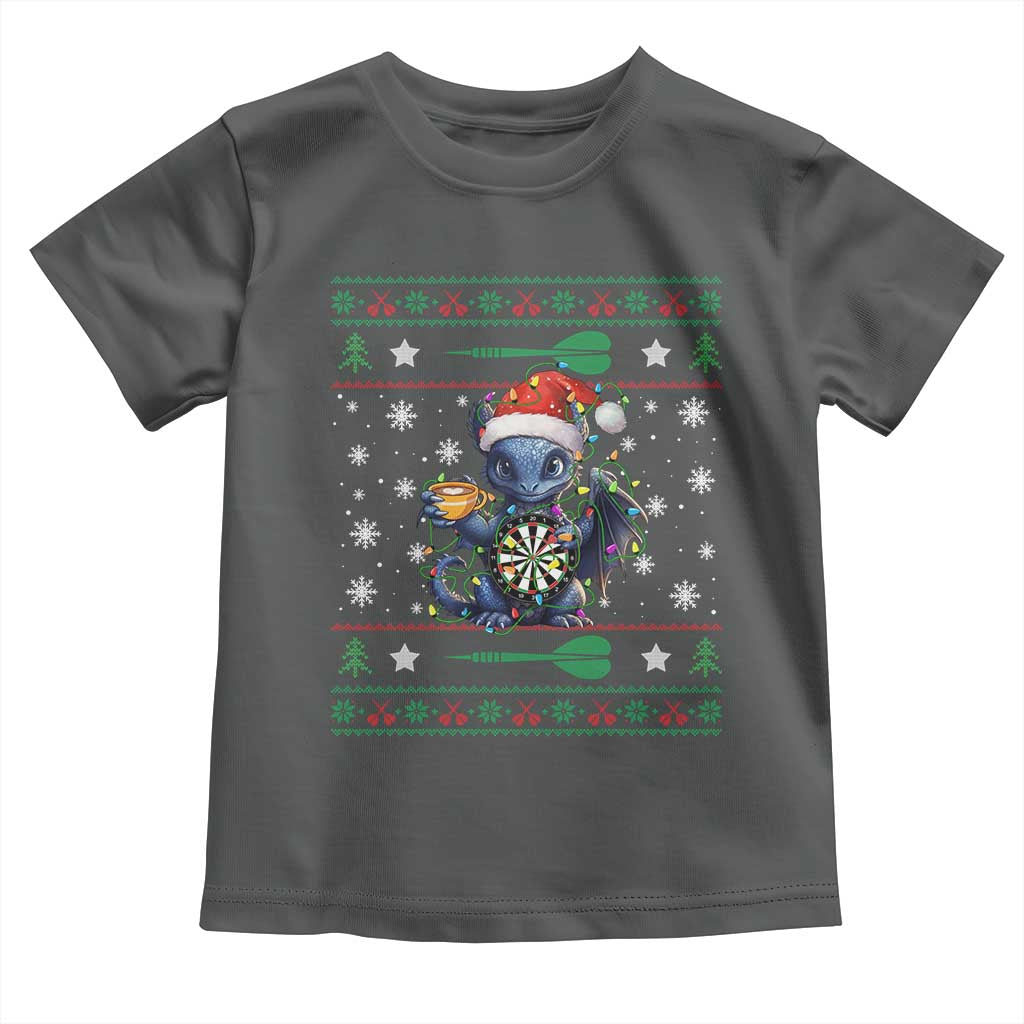 Ugly Christmas Dragon Dart Player Toddler T Shirt Gift For Dartist TS12 Dark Heather Print Your Wear