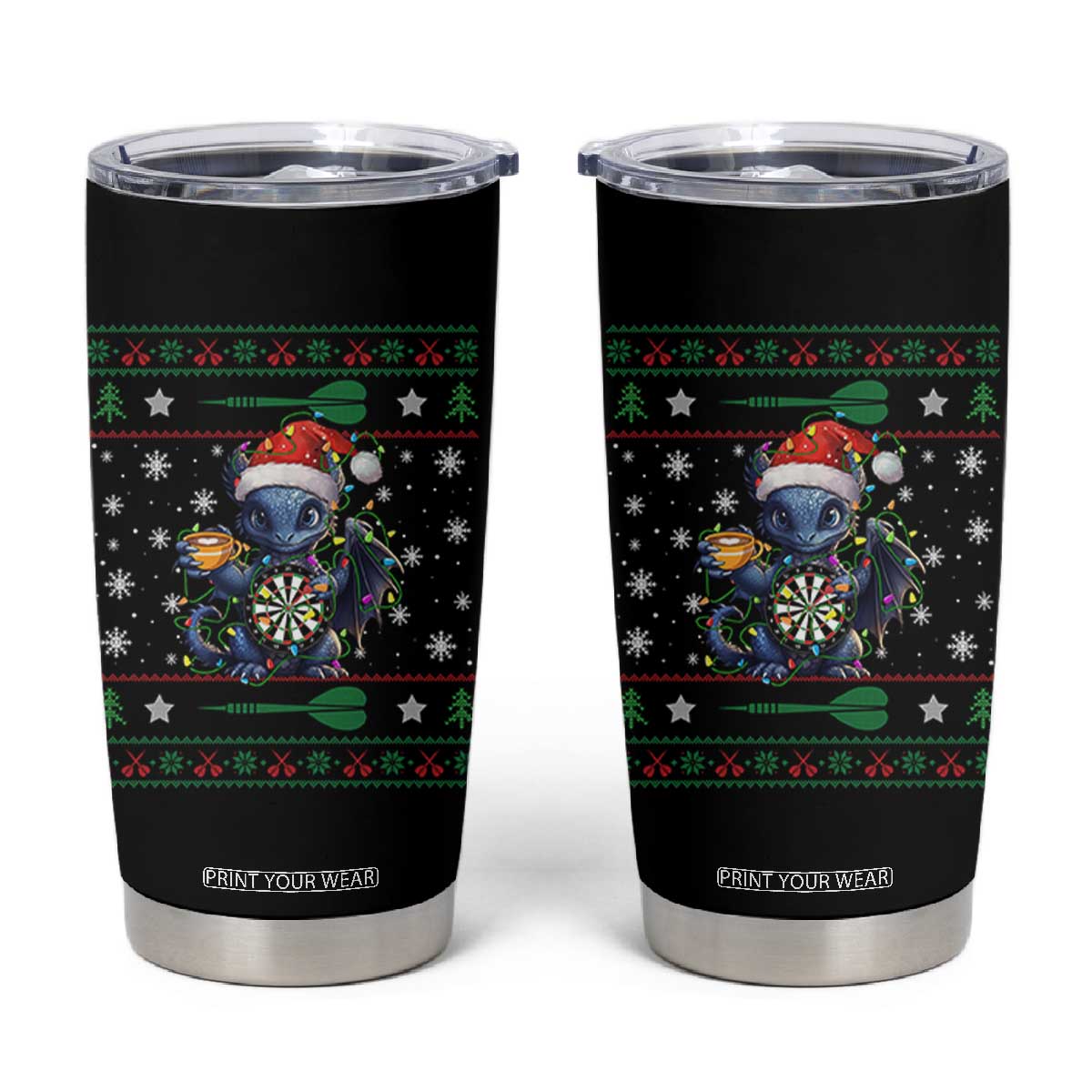 Ugly Christmas Dragon Dart Player Tumbler Cup Gift For Dartist TS12 Black Print Your Wear