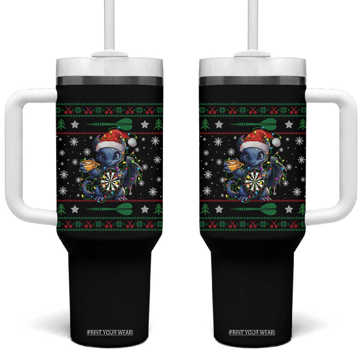 Ugly Christmas Dragon Dart Player Tumbler With Handle Gift For Dartist TS12 One Size: 40 oz Black Print Your Wear