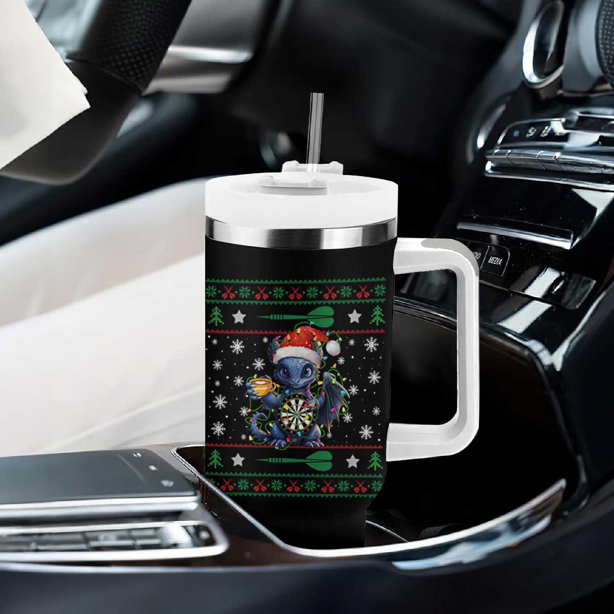 Ugly Christmas Dragon Dart Player Tumbler With Handle Gift For Dartist TS12 Print Your Wear