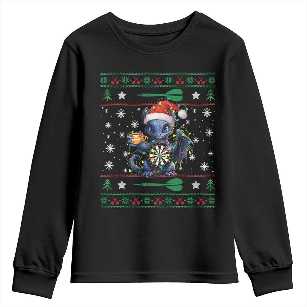 Ugly Christmas Dragon Dart Player Youth Sweatshirt Gift For Dartist TS12 Black Print Your Wear