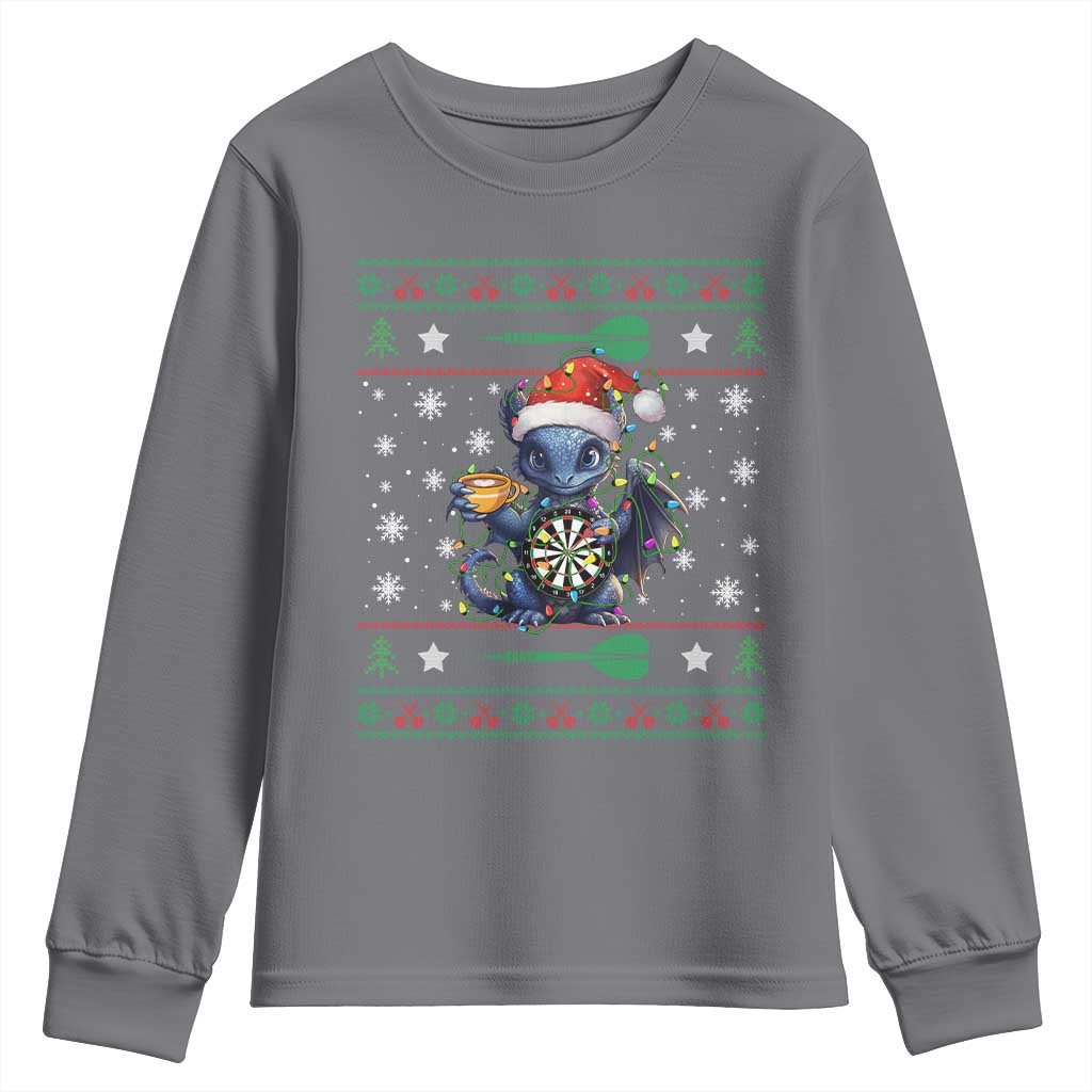 Ugly Christmas Dragon Dart Player Youth Sweatshirt Gift For Dartist TS12 Charcoal Print Your Wear