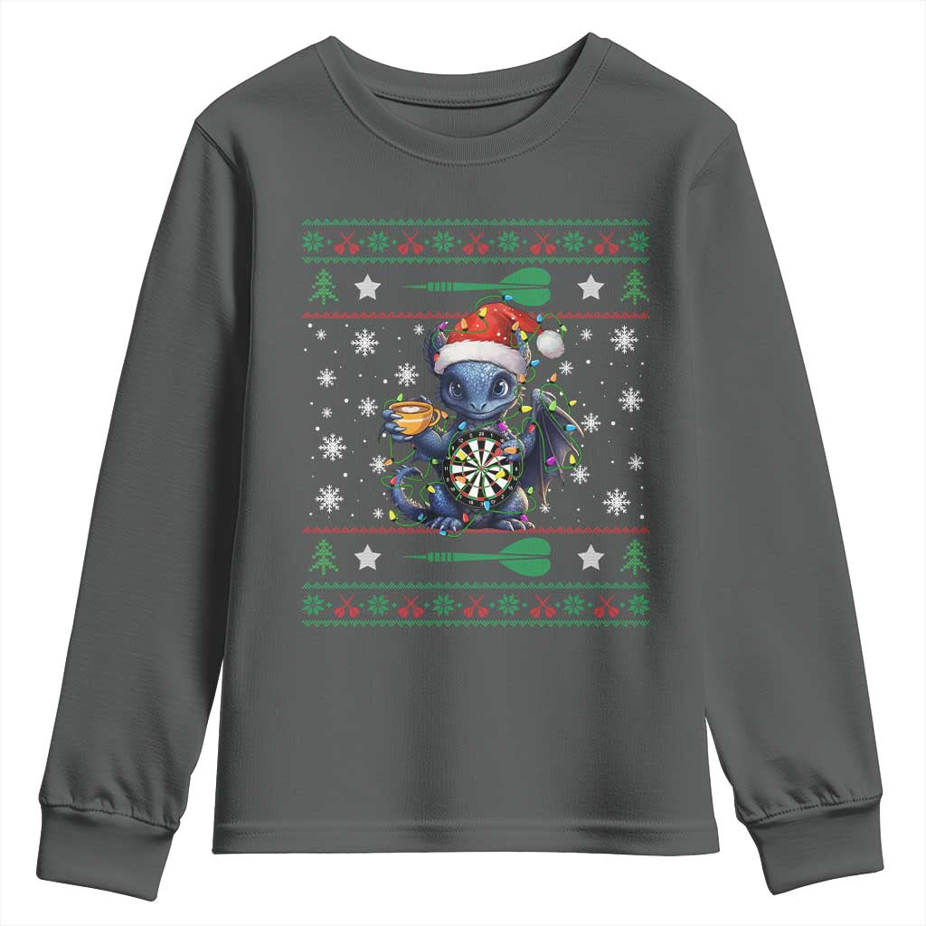 Ugly Christmas Dragon Dart Player Youth Sweatshirt Gift For Dartist TS12 Dark Heather Print Your Wear