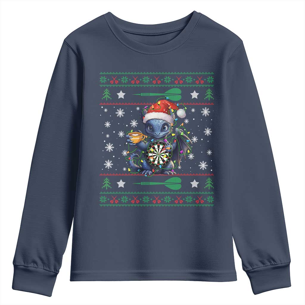 Ugly Christmas Dragon Dart Player Youth Sweatshirt Gift For Dartist TS12 Navy Print Your Wear