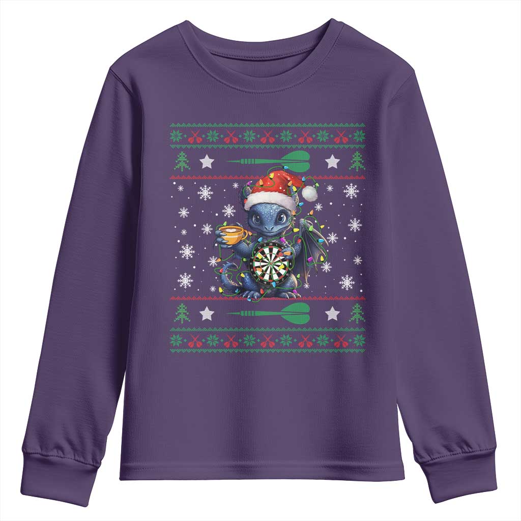 Ugly Christmas Dragon Dart Player Youth Sweatshirt Gift For Dartist TS12 Purple Print Your Wear