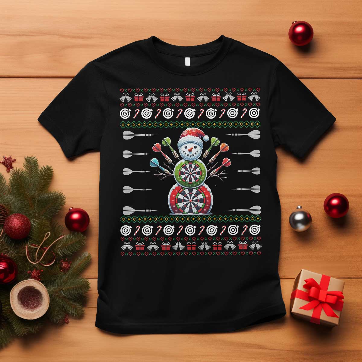 Funny Snowman Dartboard T Shirt Dartist Ugly Christmas Gift TS12 Black Print Your Wear