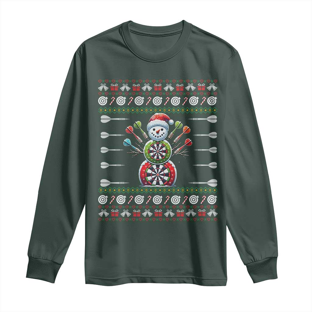 Funny Snowman Dartboard Long Sleeve Shirt Dartist Ugly Christmas Gift TS12 Dark Forest Green Print Your Wear