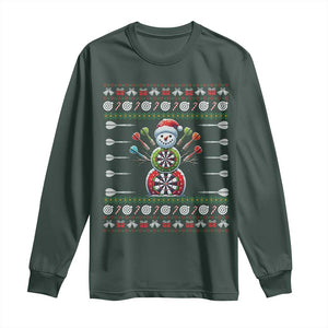 Funny Snowman Dartboard Long Sleeve Shirt Dartist Ugly Christmas Gift TS12 Dark Forest Green Print Your Wear