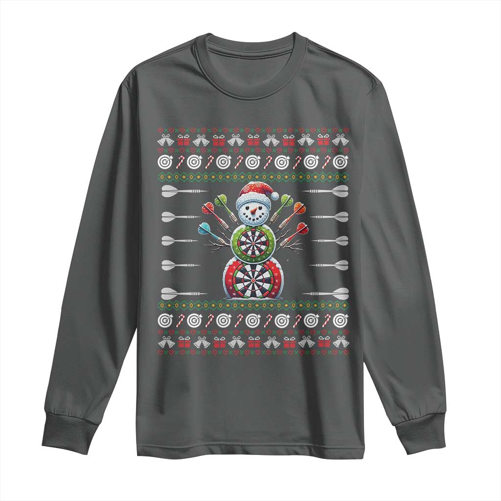 Funny Snowman Dartboard Long Sleeve Shirt Dartist Ugly Christmas Gift TS12 Dark Heather Print Your Wear